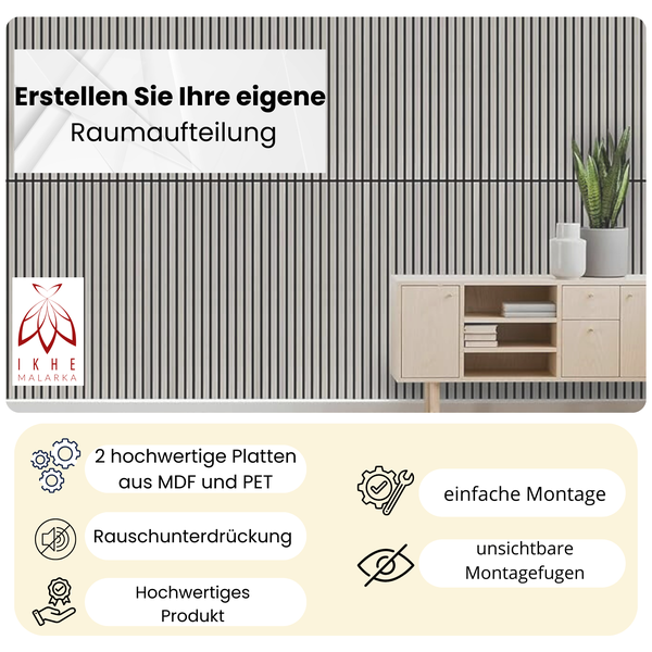 2 Stück 0,54m² / Lamellen 3d Paneele Holz Wandpaneele Deckenpaneele Dekoren/schalldämmung - PET Filz 6mm und MDF 9mm (11002C)