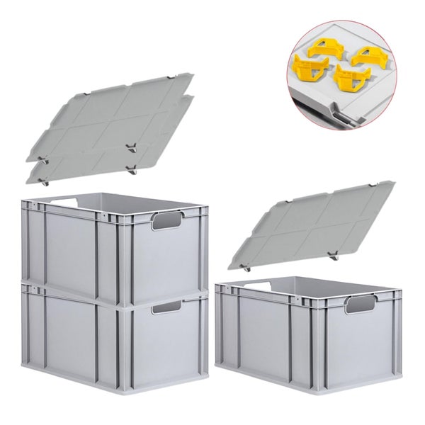 PROREGAL Spar Set 3x Eurobox Nextgen Economy Mit Auflagedeckel & 4x Schiebeschnappverschlüsse Gelb Griffe Offen HxBxT 32 x 40 x 60 cm 65 Liter