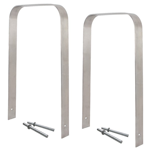 Zwei U-förmige Metallbügel mit Befestigungsmaterial