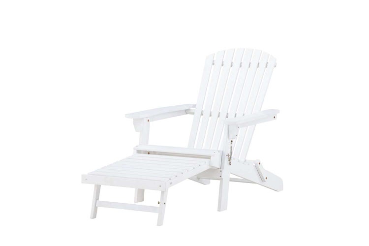 Weißer Adirondack Stuhl mit Fußstütze für den Garten