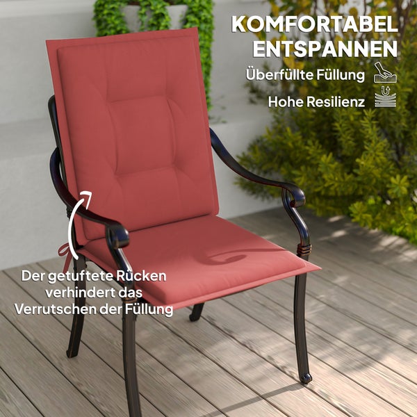 Outsunny 4er Set Sitzkissen 108 x 50 x 5 cm Stuhlkissen mit Bändern, Outdoor Indoor Sitzauflage, Sitzpolster, Bankpolster für Gartenmöbel, Sitzsthul, Essstuhl, Weinrot