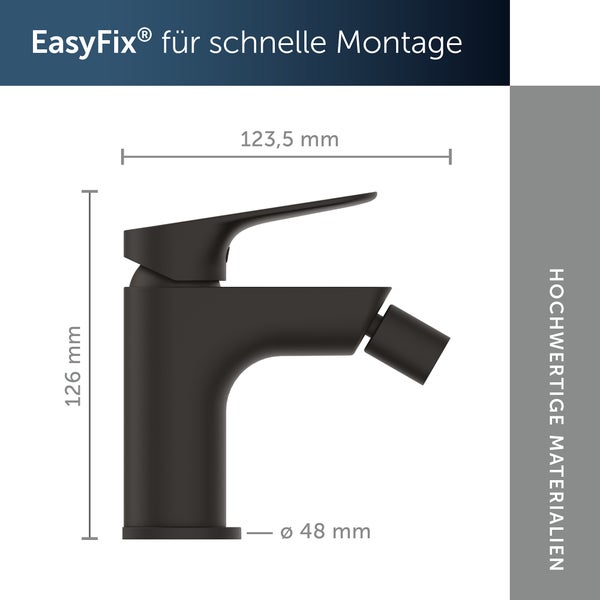 Bidetarmatur mit den Maßen 123,5 mm Breite, 126 mm Höhe und einem Durchmesser von 48 mm