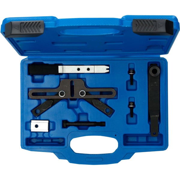 Werkzeugsatz in geöffnetem, blauem Kunststoffkoffer