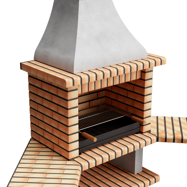 Gartengrillkamin aus Ziegelsteinen mit Abzugshaube und integriertem Grillrost für den Außenbereich