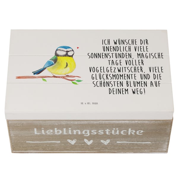 Mr. & Mrs. Panda 19 x 12 cm Holzkiste Vogel Blaumeise - Weiß