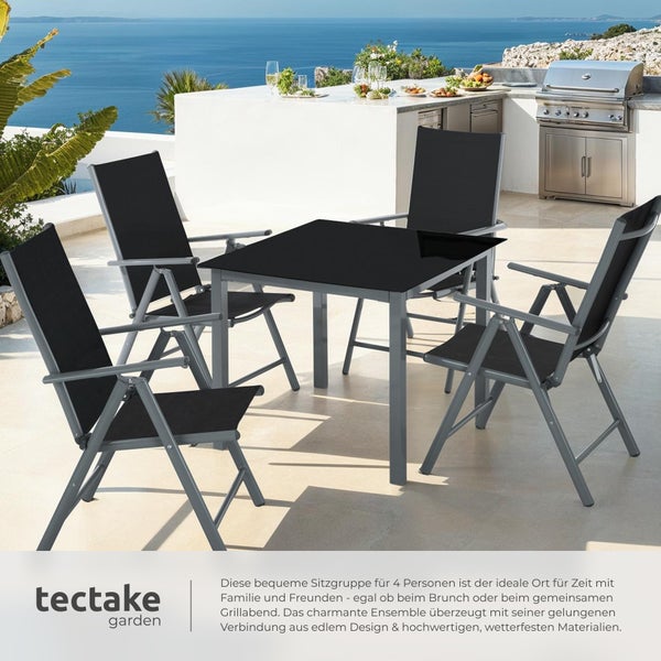 Sitzgruppe tectake Stabia Tisch mit Sicherheitsglasplatte und Ausgleichsschrauben mit Aluminiumgestell, für 4 Personen anthrazit