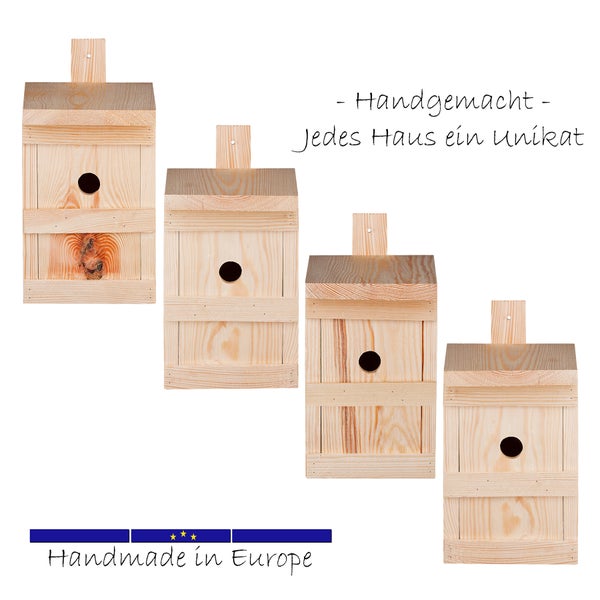 4x Nistkasten für Meisen & Kleinvögel - Vogelhaus aus Massivholz - 27x17x17cm - Brutkasten handgemacht in Europa - Meisenkasten wetterfest mit Einflugloch 28mm