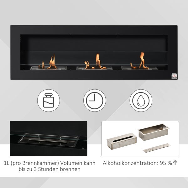 HOMCOM, Ethanol-Kamin, Bio-Ethanol-Brenner, 120B x 15T x 40H cm, Stahl, Schwarz