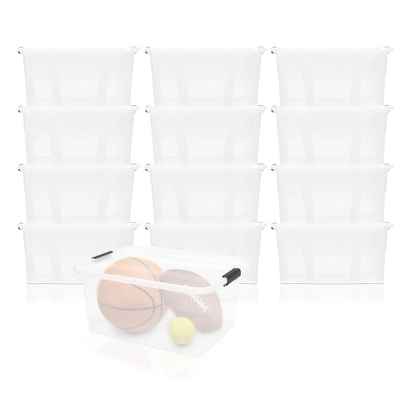 BigDean 12er Set Aufbewahrungsbox mit Deckel transparent - 32L + Clipverschluss - Stapelbox Ordnungsbox Clipbox Lagerbox Box mit Deckel Storage Boxes - Klarsichtbox mit Deckel – stapelbar