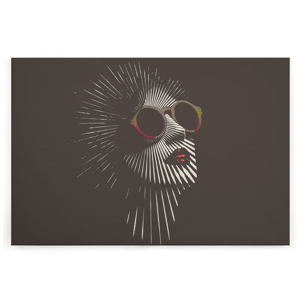 Wandbild mit einer künstlerischen Illustration eines weiblichen Gesichts mit Sonnenbrille im modernen Grafikstil