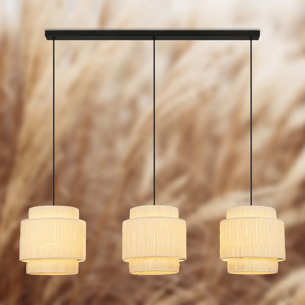 Briloner Papper Pendelleuchte, Bastschirm, 3-Flammig, Boho-Stil, E27 Fassung, Natur, 116 x 25 x 128,5 cm
