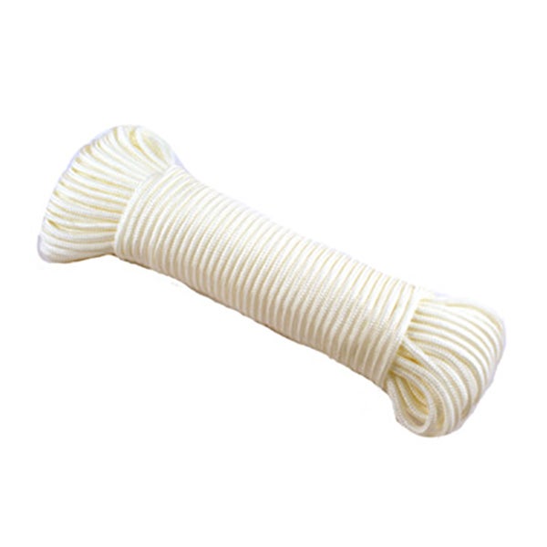 Weißes geflochtenes Seil als Bund aufgewickelt.