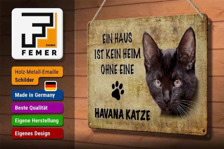 Blechschild Spruch 30x20cm Havana Katze ohne kein Heim