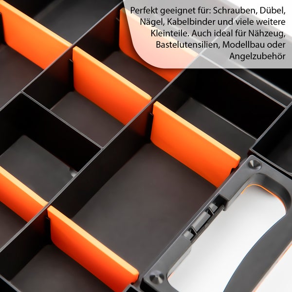 BigDean 2 Stück Sortimentskasten stapelbar 38x33x6cm praktische Sortierbox mit 16 Fächern – Werkzeugkoffer leer Organizer Box Sortierkasten - Sortierboxen für Kleinteile - Made in Italy