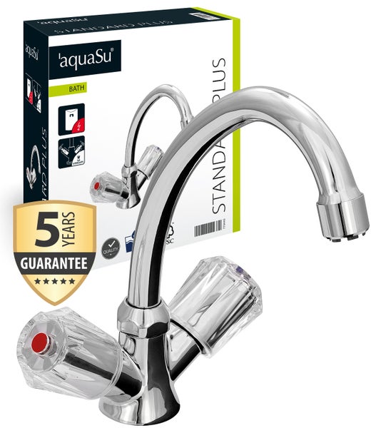 aquaSu® Zweigriffmischer Standard Plus für Waschtisch | Niederdruck | Chrom | Wasserhahn | 779449