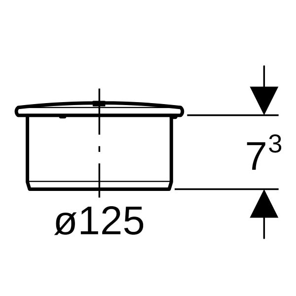 Maßzeichnung einer Abdeckkappe mit einem Durchmesser von 125 Millimetern und einer Höhe von 73 Millimetern.