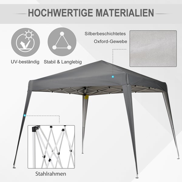 Outsunny Faltpavillon 2,4x2,4m Pavillon Faltzelt mit UV-Schutz, Partyzelt inkl. Tragetasche für Garten, Balkon, Stahl Grau
