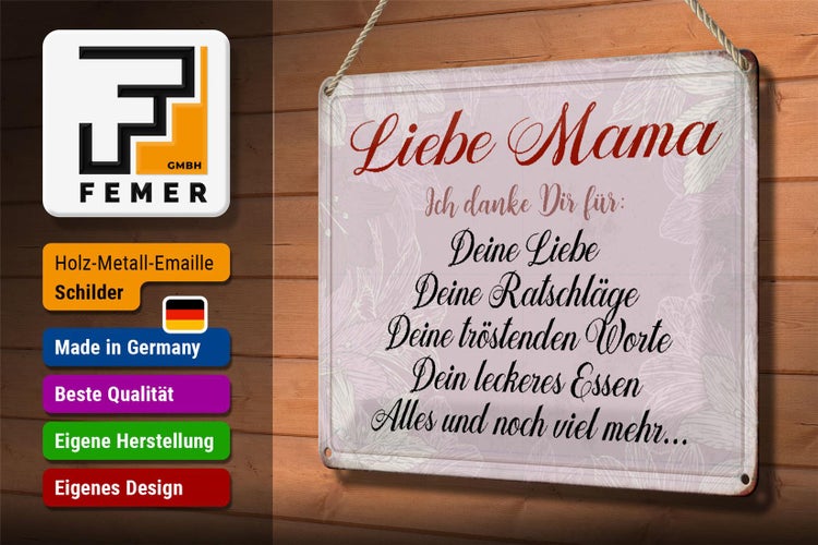 Blechschild Spruch 30x20cm liebe Mama ich danke dir Liebe