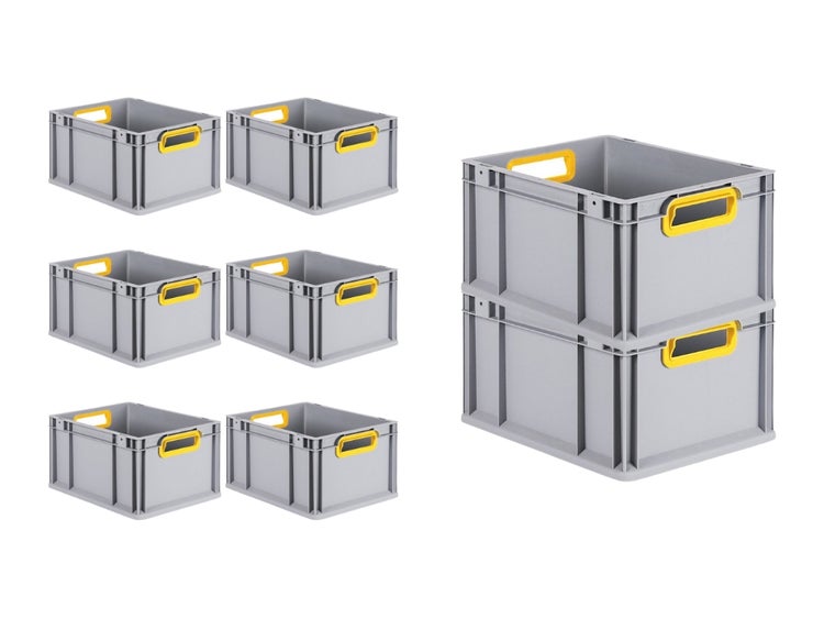 PROREGAL Spar Set 8x Eurobox Nextgen Color HxBxT 22 x 30 x 40 cm 20 Liter Griffe Gelb Offen Glatter Boden Eurobehälter Transportbox