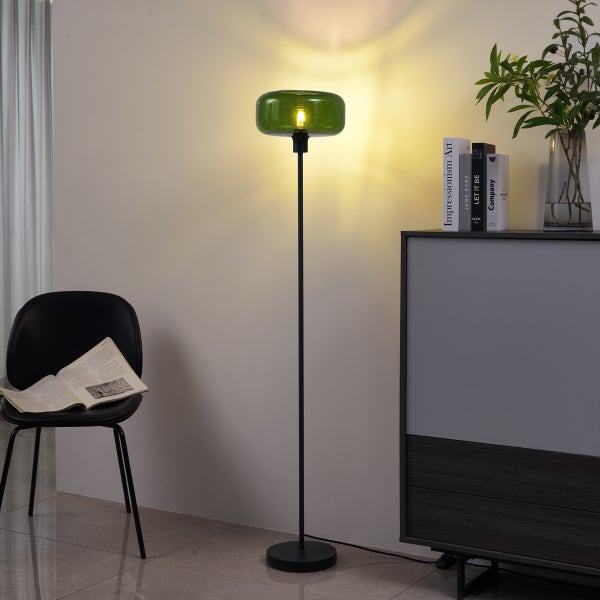 Retro Stehleuchte Schwarz mit Grünglas - Bizle