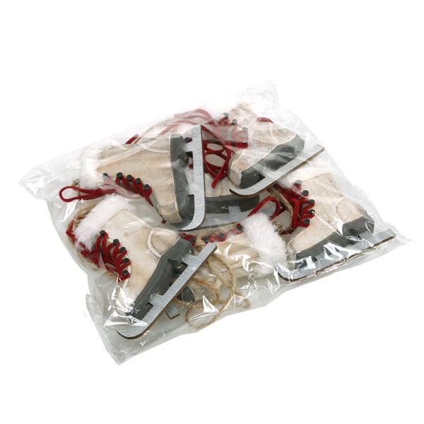 Verpackung mit Dekorationselementen in Form von Schlittschuhen mit Schnürsenkeln