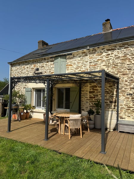 Pergola ELEO Sardegna 3 x 4 m schwarz - pulverbeschichtet | mit Sonnensegel ecru