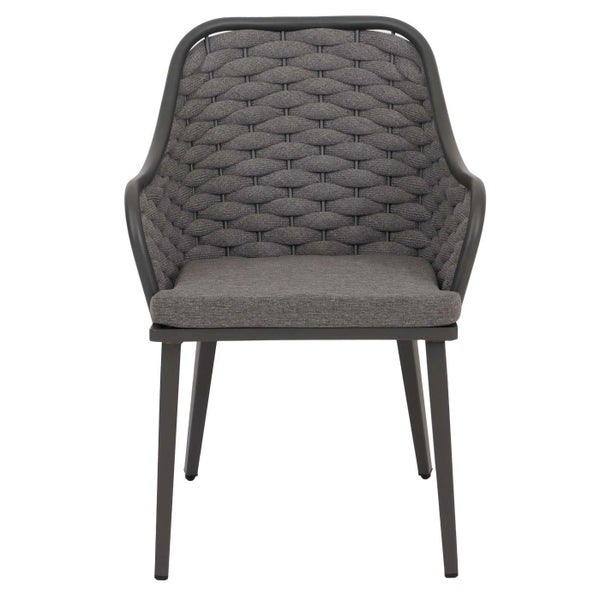 Gartenstuhl mit Armlehnen und geflochtener Rückenlehne