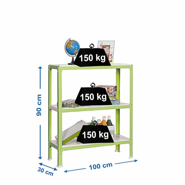 PROREGAL Wohnregal Living Koala Metal mit 3 Fachböden HxBxT 90 x 100 x 30 cm Fachlast 150 kg Grün/Weiß