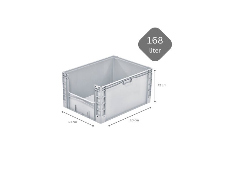 PROREGAL SparSet 4x Euro-Norm Großbehälter Insight HxBxT 42 x 60 x 80 cm 168 Liter Grau Eurobehälter Transportbox