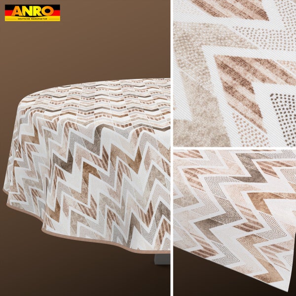 ANRO Logo. Abwaschbare Wachstischdecke mit Zickzack-Muster und strukturierten Details.