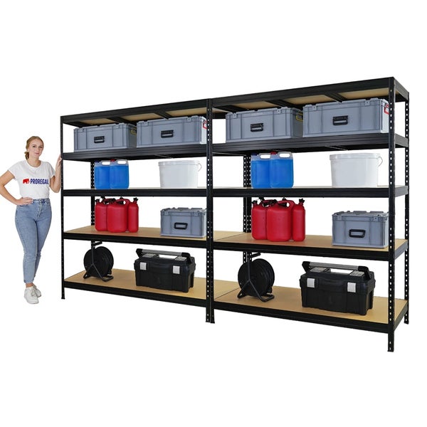 PROREGAL Mega Deal 2er-Sparset Schwerlastregal Rivet HxBxT 180x150x60 cm Fachlast 250kg Schwarz