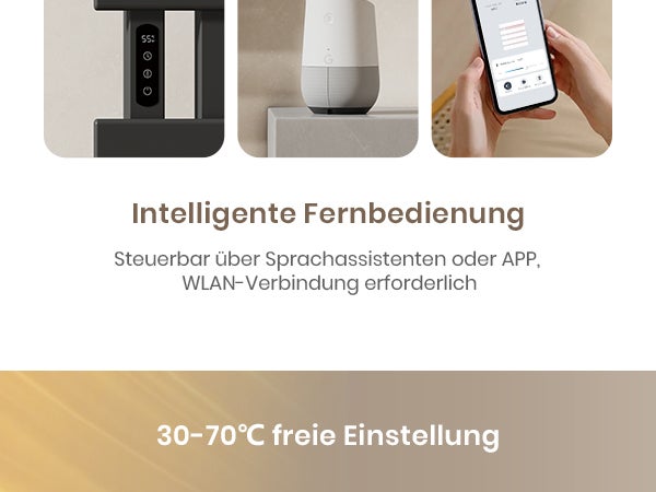EMKE Elektrischer Handtuchhalter – 350W, LED-Display, WiFi/APP-Steuerung, Timer, Flachbadheizkörper Links, 1000×500 mm, Schwarz