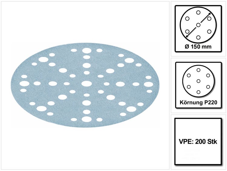 Festool STF D150/48 Schleifscheiben Granat P220 150 mm 200 Stk. ( 2x 575167 ) für RO 150, ES 150, ETS 150, ETS EC 150, LEX 150, WTS 150, HSK-D 150