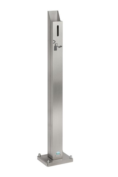 PROREGAL Robuster Handdesinfektionsspender Ohne Spender Bodenmontage HxBxT 120 x 18 x 23 cm Edelstahl Silber