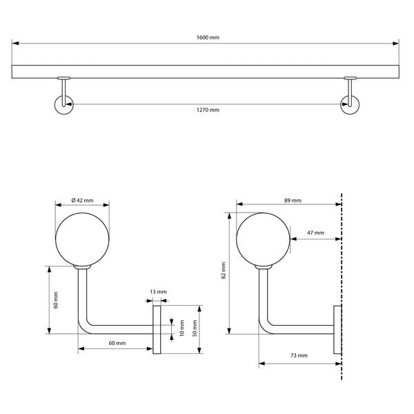 ECD Germany Edelstahl V2A Handlauf 160cm, rund Ø42mm, rostfrei, gebürstet, Innen/Außen, inkl. Wandhalterung, Edelstahlhandlauf Wandhandlauf Treppengeländer Geländer Treppe Wandhalter Haltegriff Stange