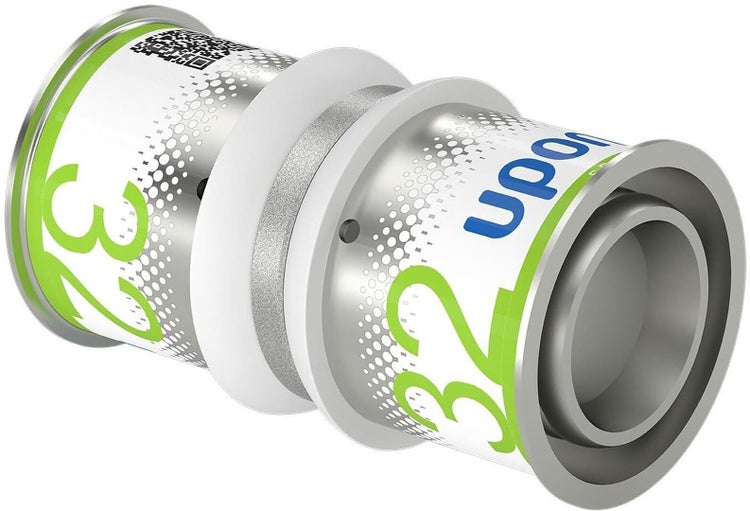 Uponor Pressfitting aus Metall für Rohre mit 32 Millimeter Durchmesser.
