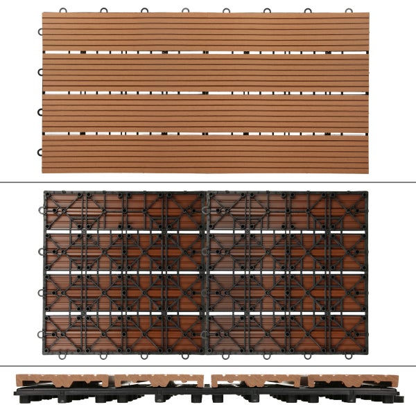 ECD Germany WPC Terrassenfliesen 60x30 cm 24er Spar Set für 4m² Hellbraun in Holzoptik für Garten Balkon Bodenbelag mit Drainage und Klicksystem Terrassendielen Balkonfliesen Klickfliesen Holzfliesen