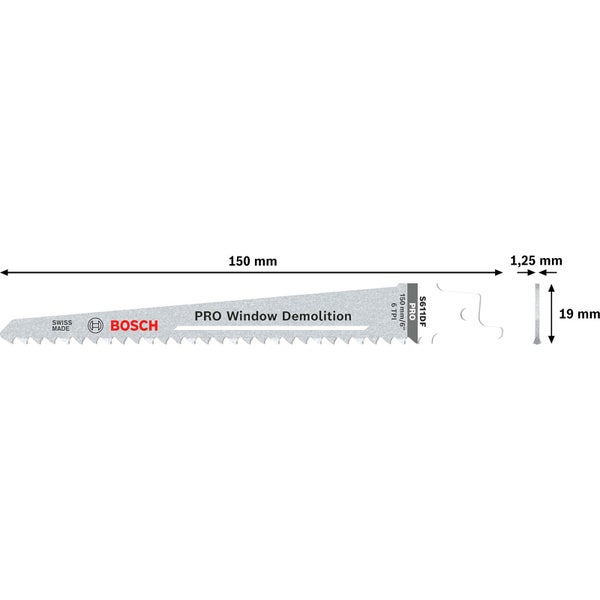Bosch PRO Window Demolition S611DF Blatt 1,25 x 19 x 150 mm 100-tlg. - 2608656259
