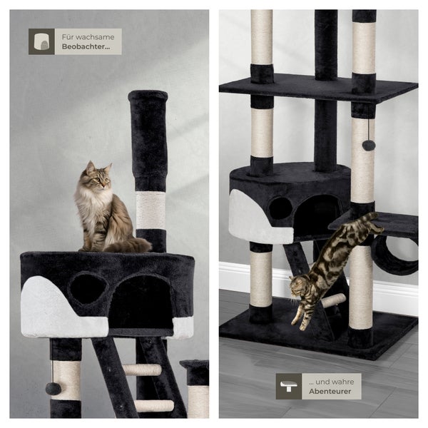 Kratzbaum tectake Hansi inklusive 2 Treppen, 2 Spielbällen, Deckenspanner und Kippschutz 243 bis 260 cm schwarz/weiß