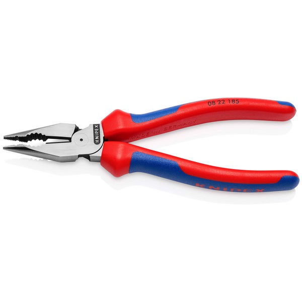 Knipex Spitz-Kombizange mit Mehrkomponenten-Hüllen schwarz atramentiert 185 mm - 0822185