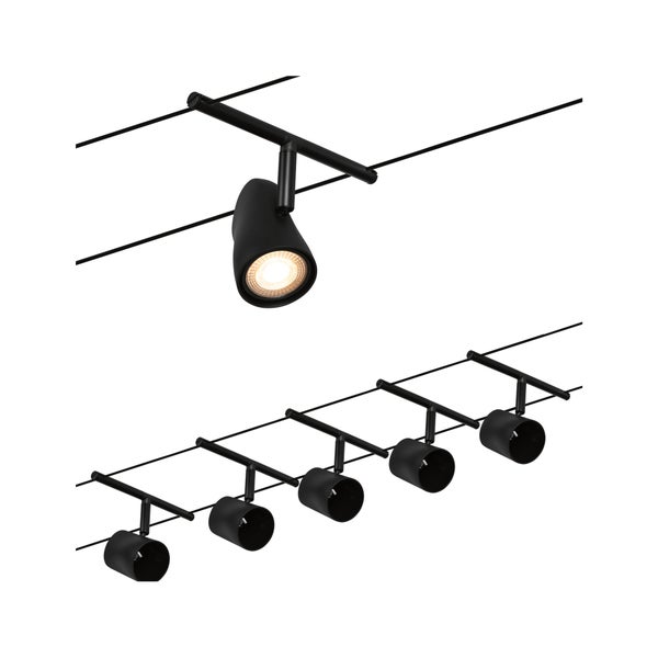CorDuo Seilsystem Cup Basisset GU5,3 max. 5x10W 230/12V Schwarz matt, Chrom