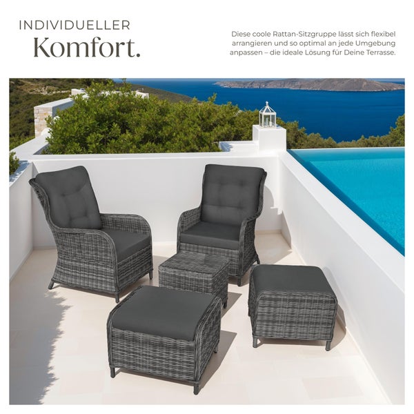 Rattan Sitzgruppe tectake Benissa mit Sicherheitsglasplatte für 2 bis 4 Personen grau-meliert/grau