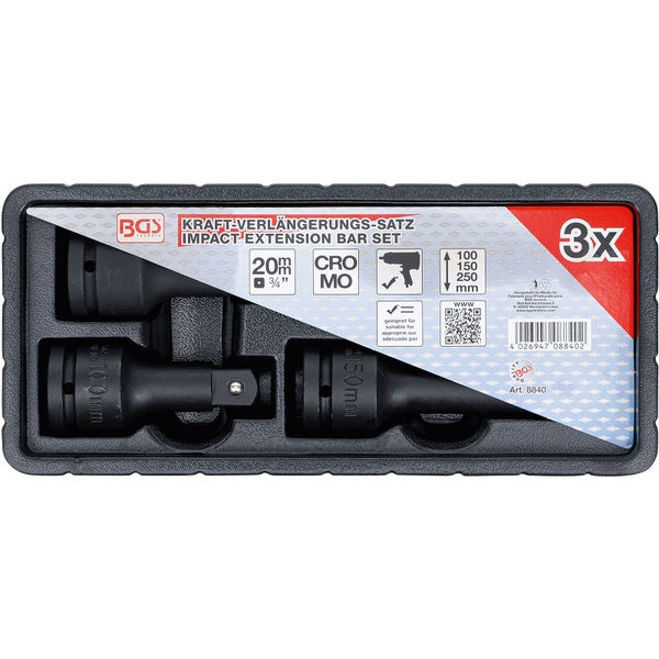 BGS technic Kraft Verlängerungssatz mit drei Teilen im Kasten