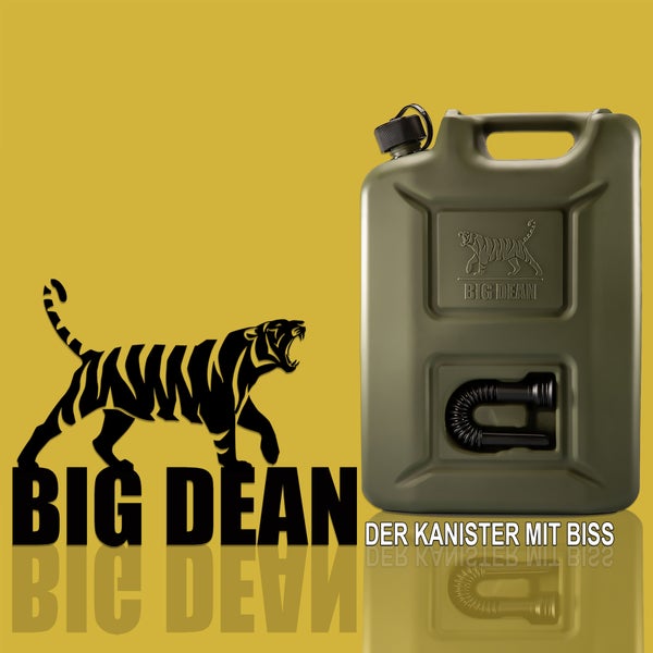 BigDean Benzinkanister 20L in Olivgrün mit flexiblem Ausgießer - Kraftstoffkanister für Benzin & Diesel - Kanister Dieselkanister Reservekanister - Made in Germany