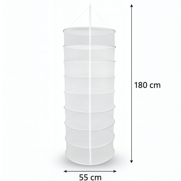 Hängender Kräutertrockner mit 8 Ebenen und den Maßen 180 cm mal 55 cm