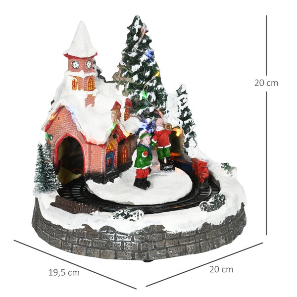 HOMCOM Weihnachtsdorf Weihnachtsstadt mit LED-Leuchtung, 1 Kirche, 5 Weihnachtsbäume, 1 Platz, 2 Musiker, 1 Kommandant und 1 beweglicher Zug Winterlandschaft für Weihnachten