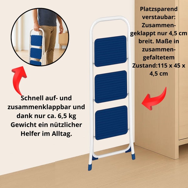 Zusammenklappbare Haushaltsleiter mit drei Stufen