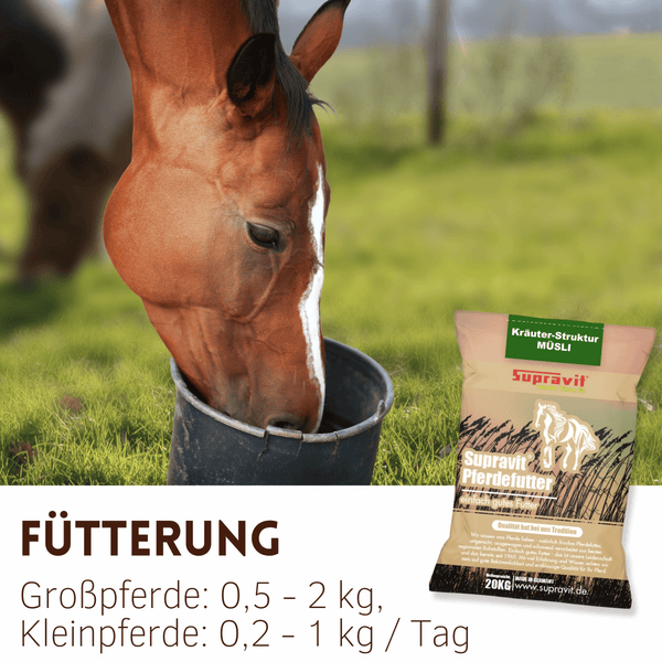 Supravit Kräuter Struktur Müsli Pferdefutter 20 Kilogramm Sack für Pferde