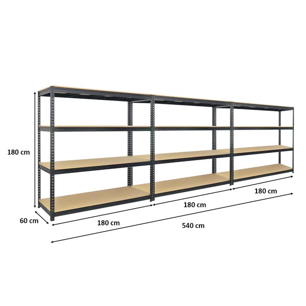 PROREGAL Mega Deal 3x Profi Schwerlastregal Bison HxBxT 200 x 200 x 60 cm 4 Fachböden Fachlast 600 kg Schwarz