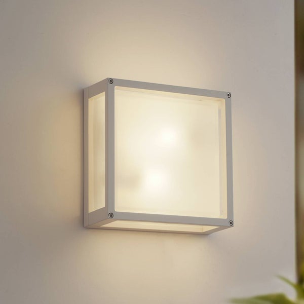 Lucande Wandleuchte außen Aurelien mit Bewegungsmelder (spritzwassergeschützt (Modern) in Weiß aus Aluminium (2 flammig, E27) - Außenwandleuchten Wandlampe Led Außenlampe Outdoor für